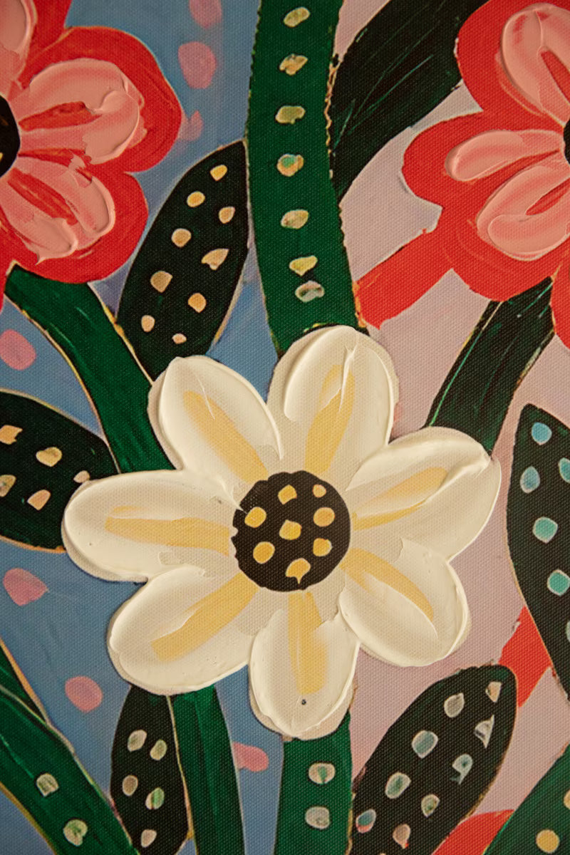 Funky Pink Flowers with Blue Vase Painting