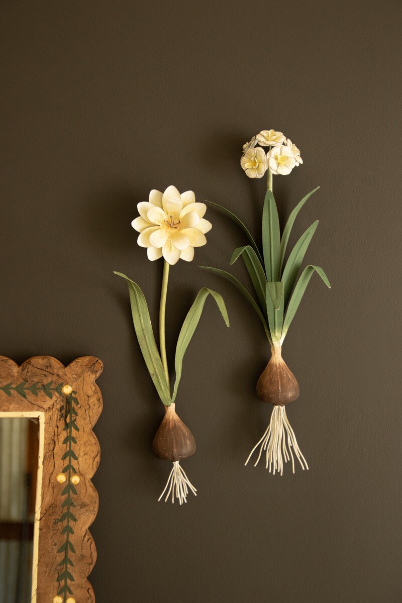 Set of 2 Painted Metal Flower Wall Sconces