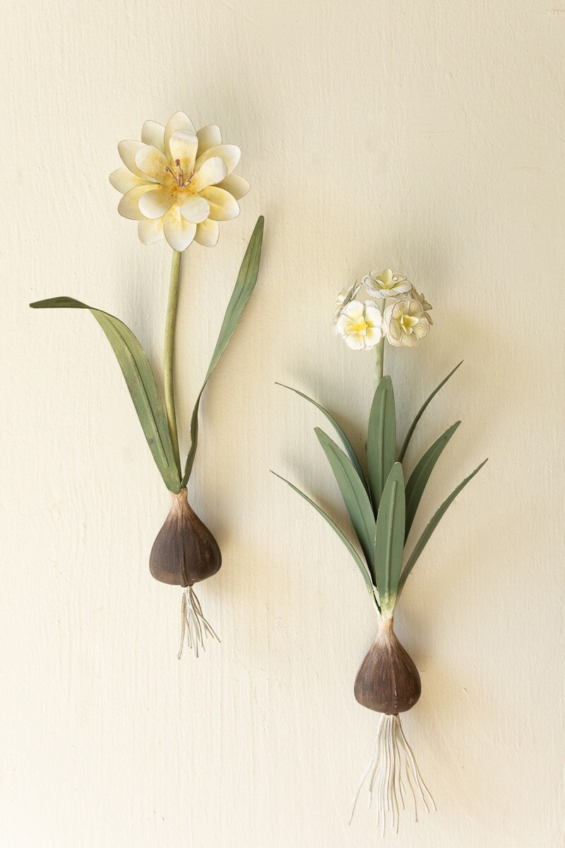 Set of 2 Painted Metal Flower Wall Sconces
