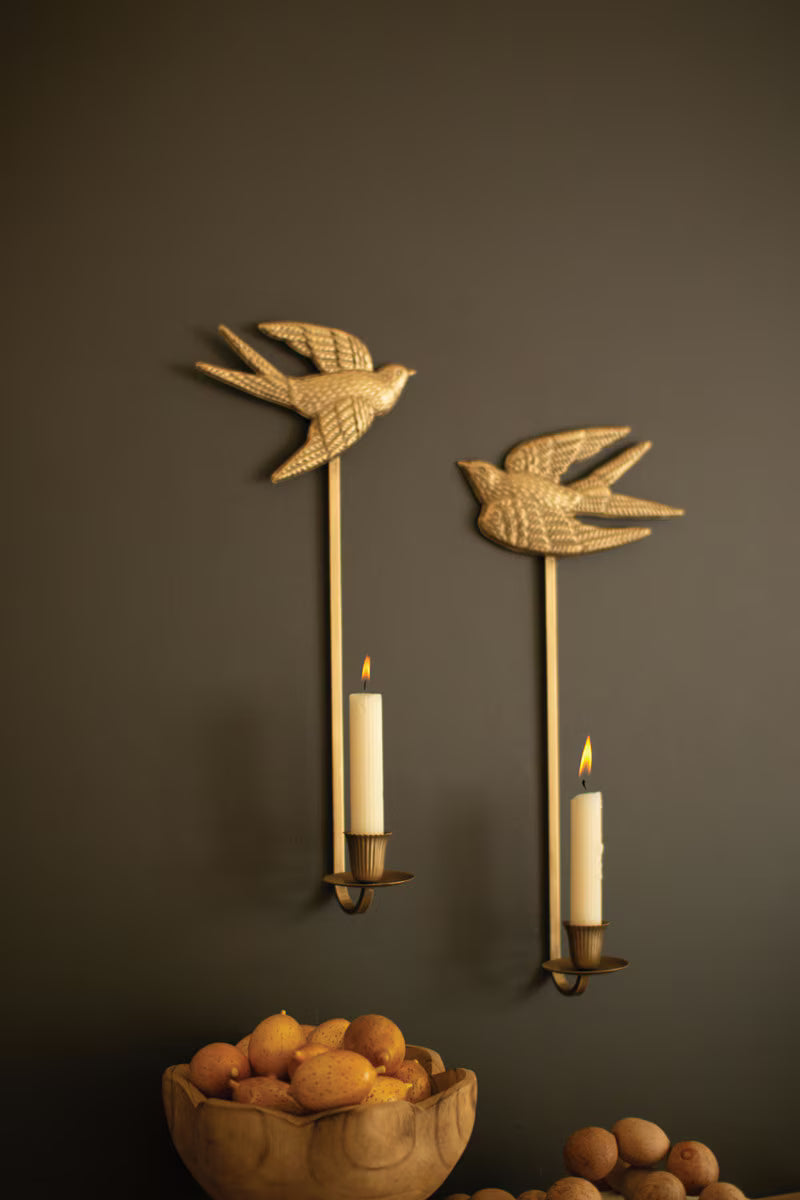 Antique Gold Sparrow Candle Wall Sconces