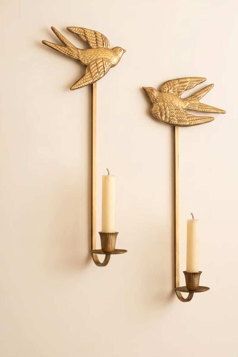 Antique Gold Sparrow Candle Wall Sconces