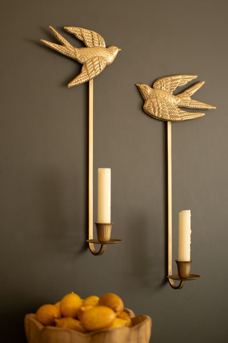 Antique Gold Sparrow Candle Wall Sconces