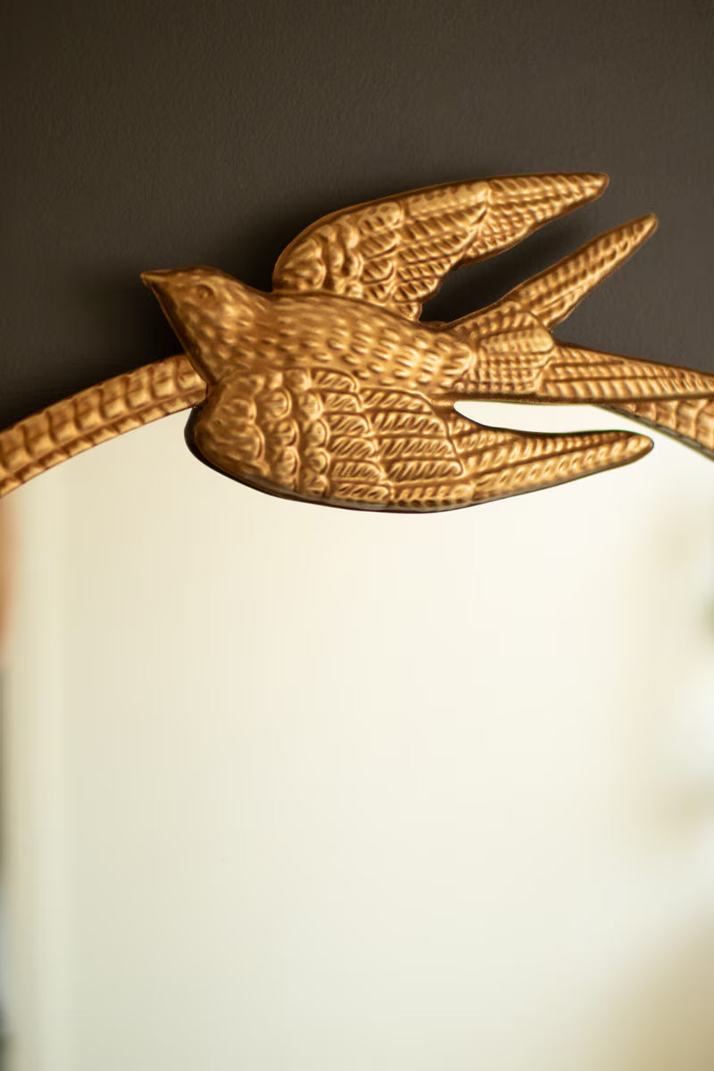 Antique Gold Metal Framed Mirror with Sparrow