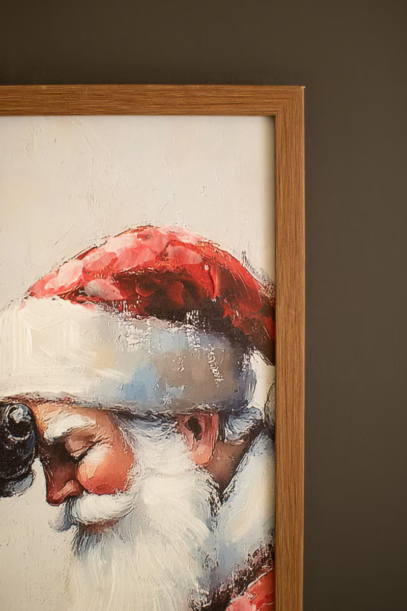 Framed Santa with Deer Painting