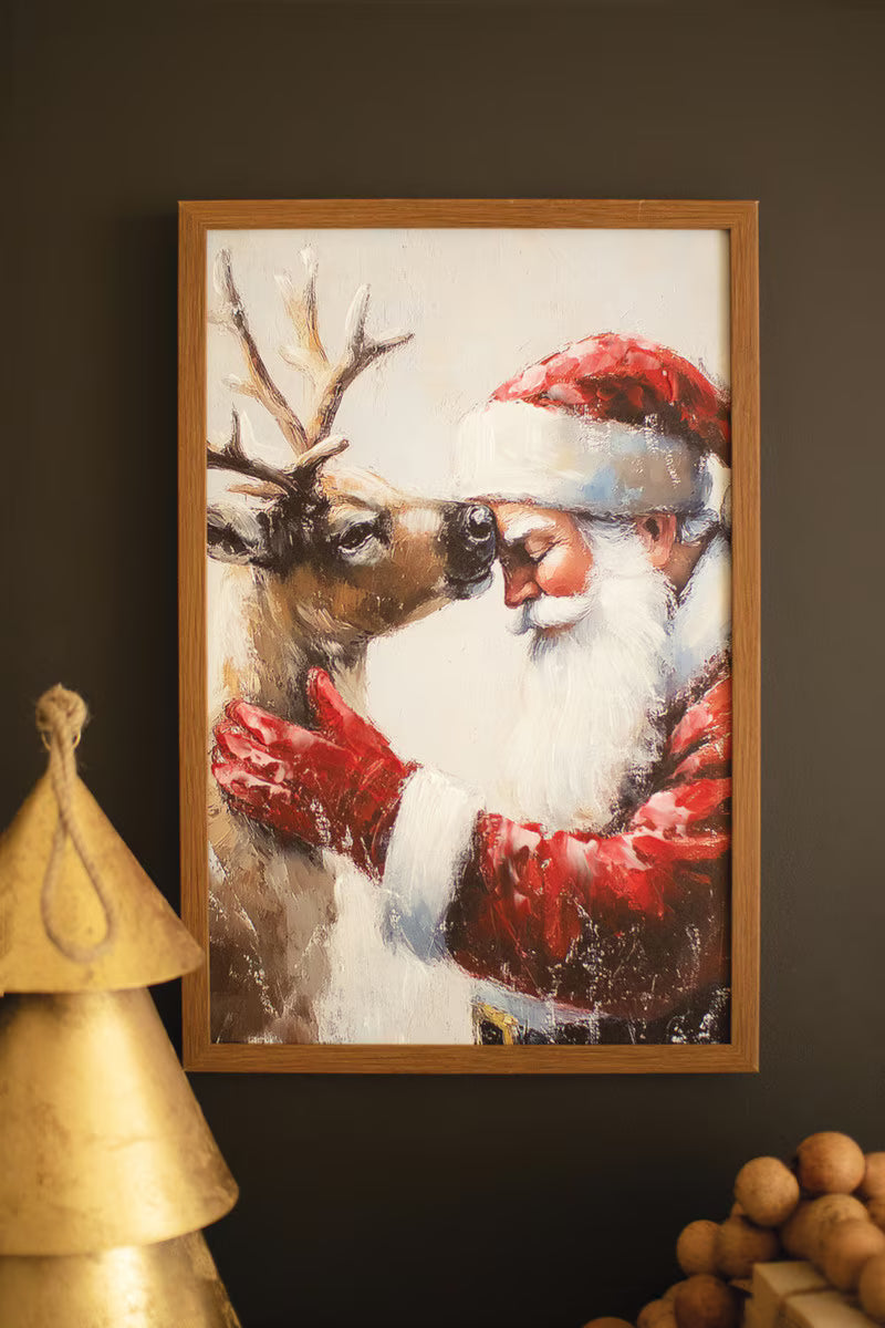 Framed Santa with Deer Painting