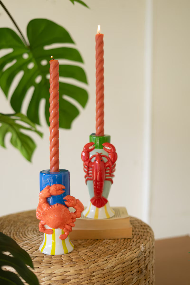 Set of 2 Ceramic Lobster and Crab Candle Holders
