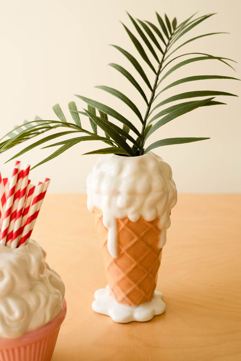 Ceramic Vanilla Ice Cream Cone Vase