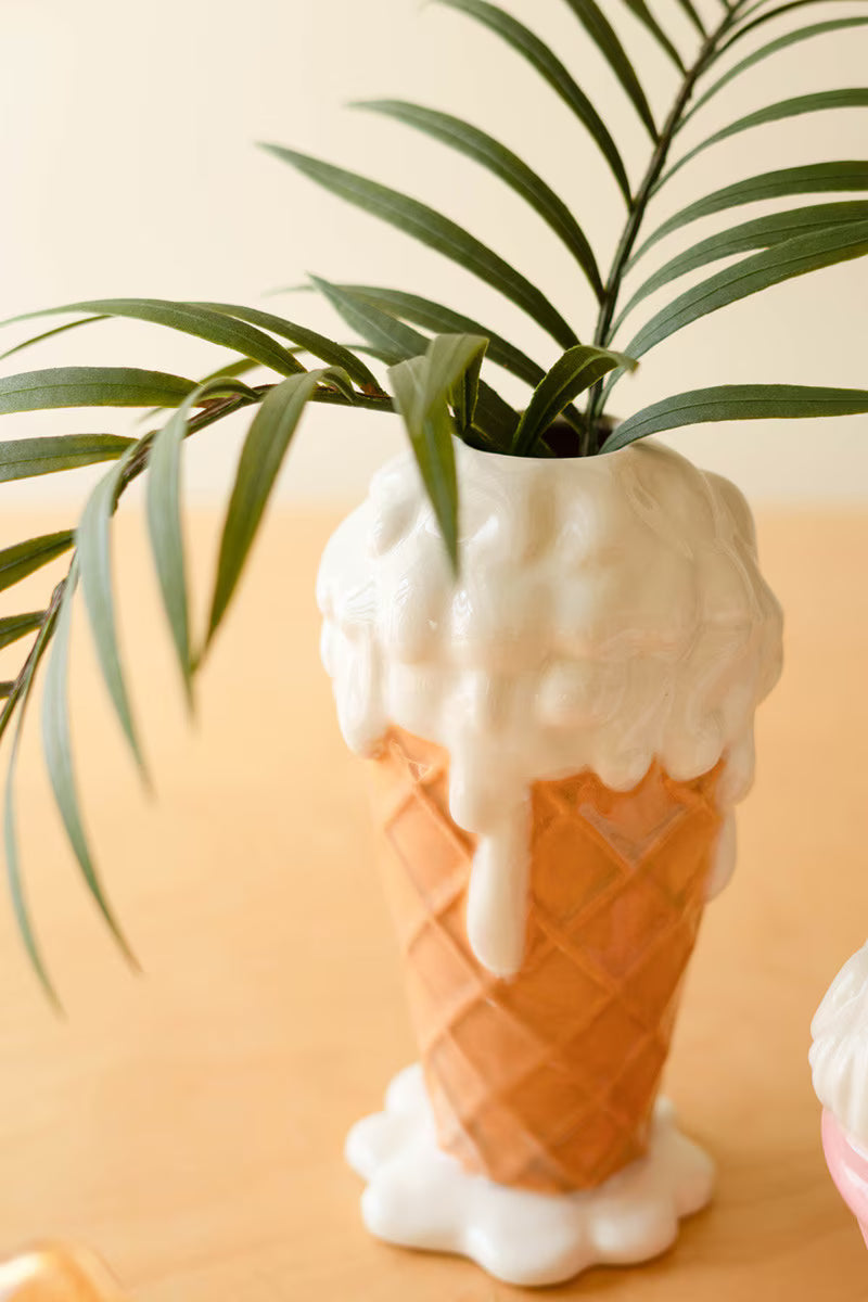 Ceramic Vanilla Ice Cream Cone Vase