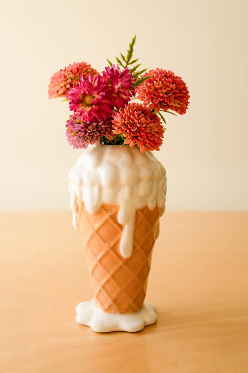 Ceramic Vanilla Ice Cream Cone Vase