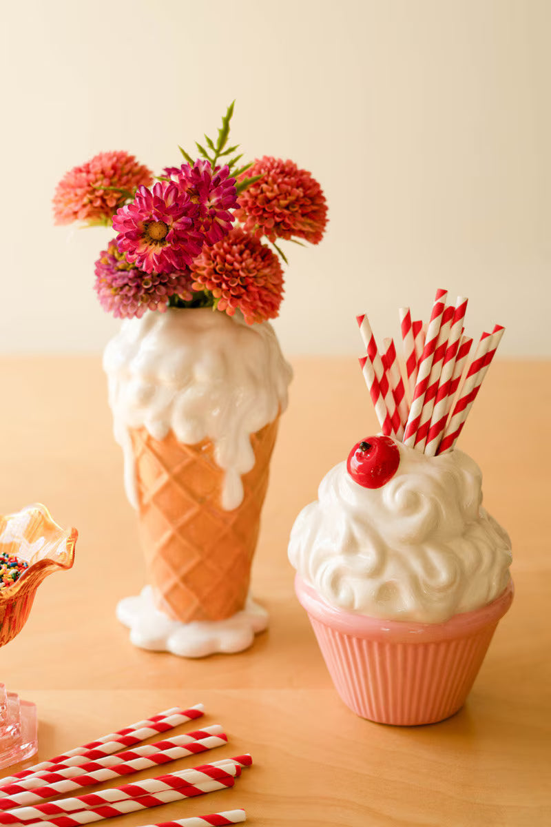 Ceramic Vanilla Ice Cream Cone Vase