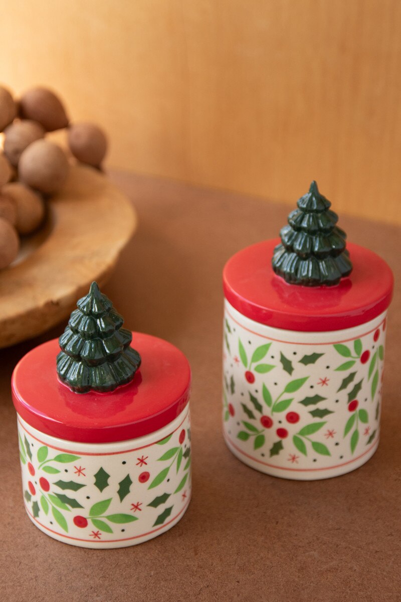 Set of 2 Ceramic Christmas Canisters