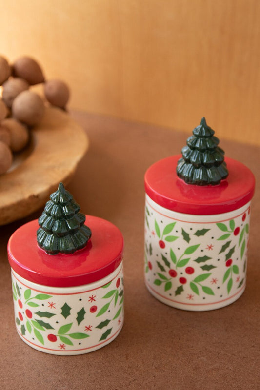 Set of 2 Ceramic Christmas Canisters