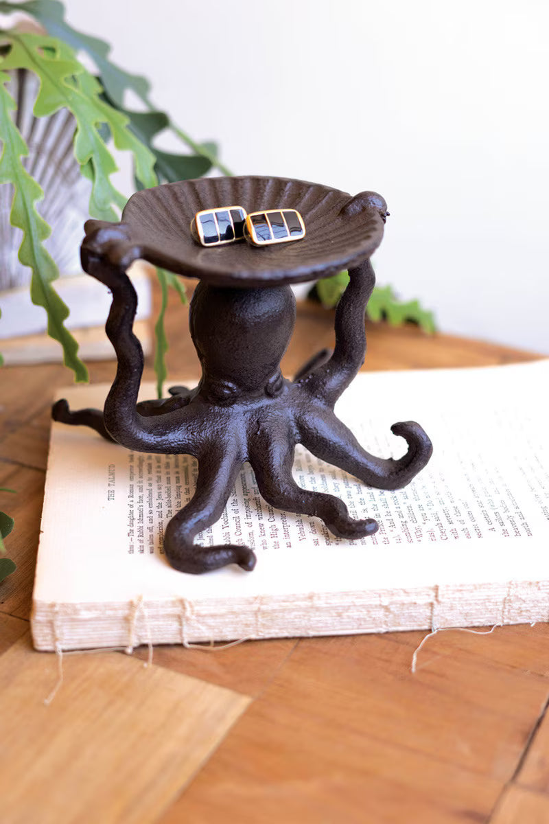 Cast Iron Octopus Holding a Shell Tray