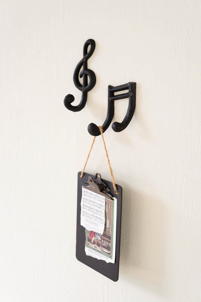 Set of 2 Cast Iron Musical Notes Hooks