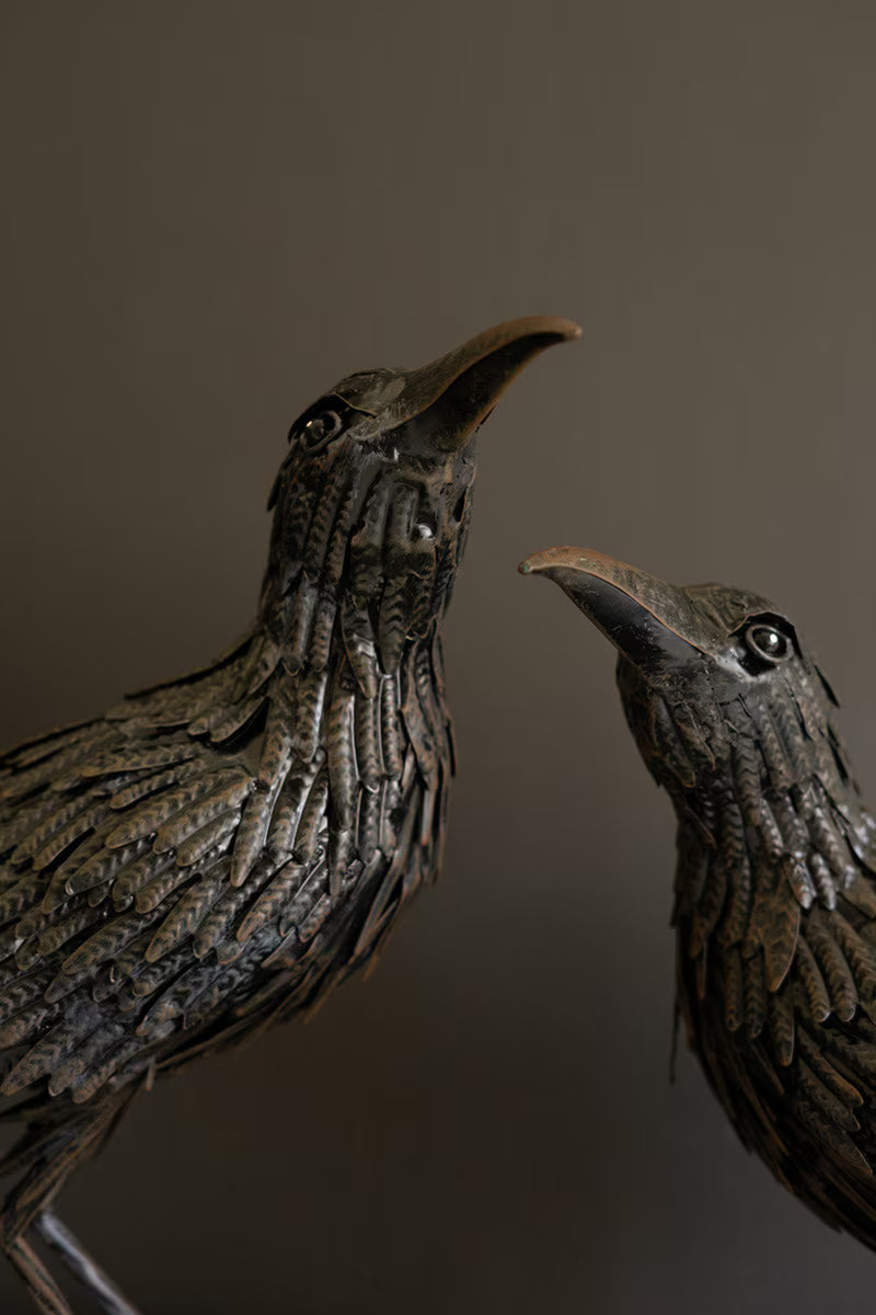Set of 2 Black Metal Halloween Crows