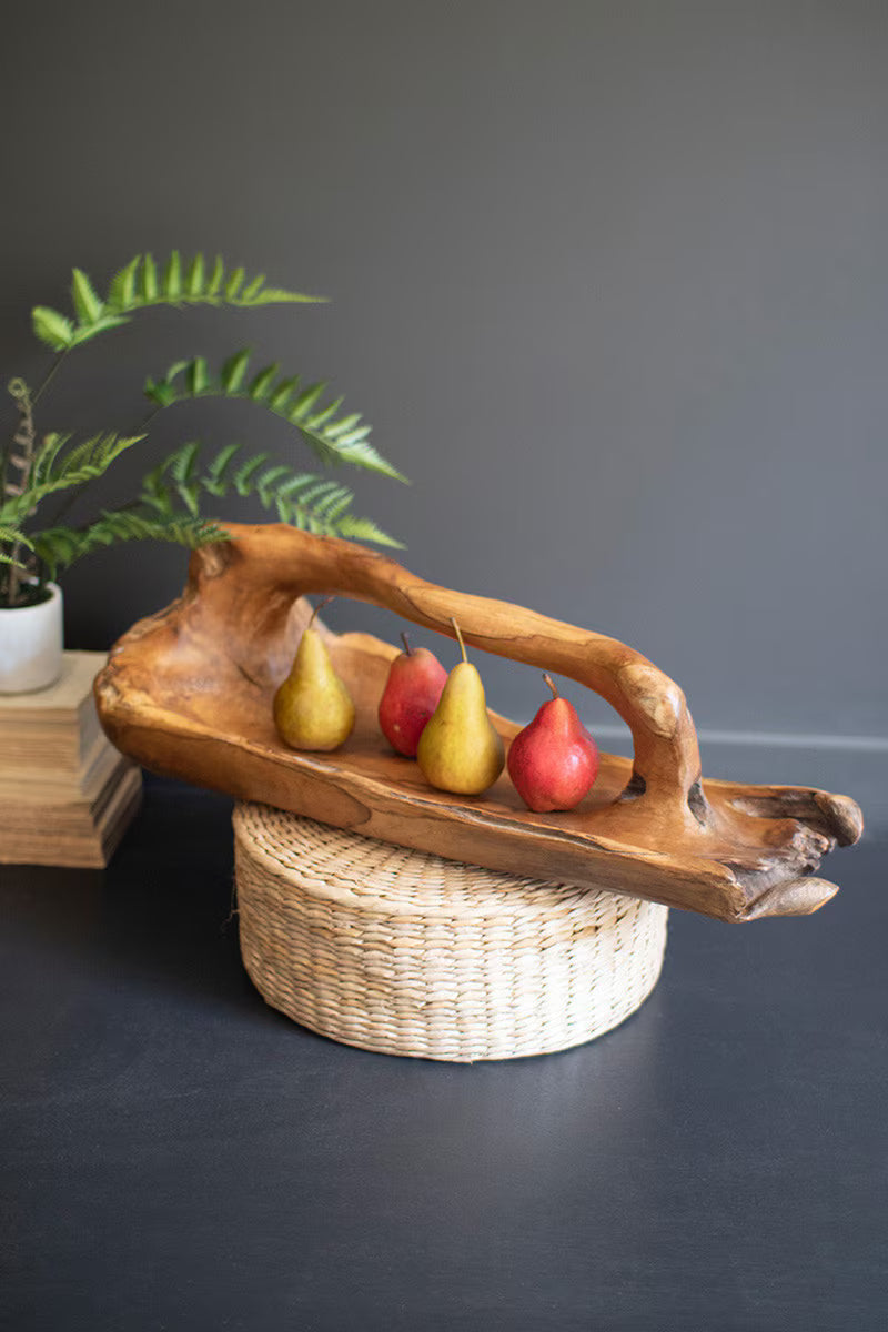Large Oval Teakwood Bowl with Handle