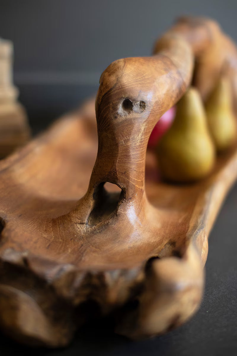 Large Oval Teakwood Bowl with Handle