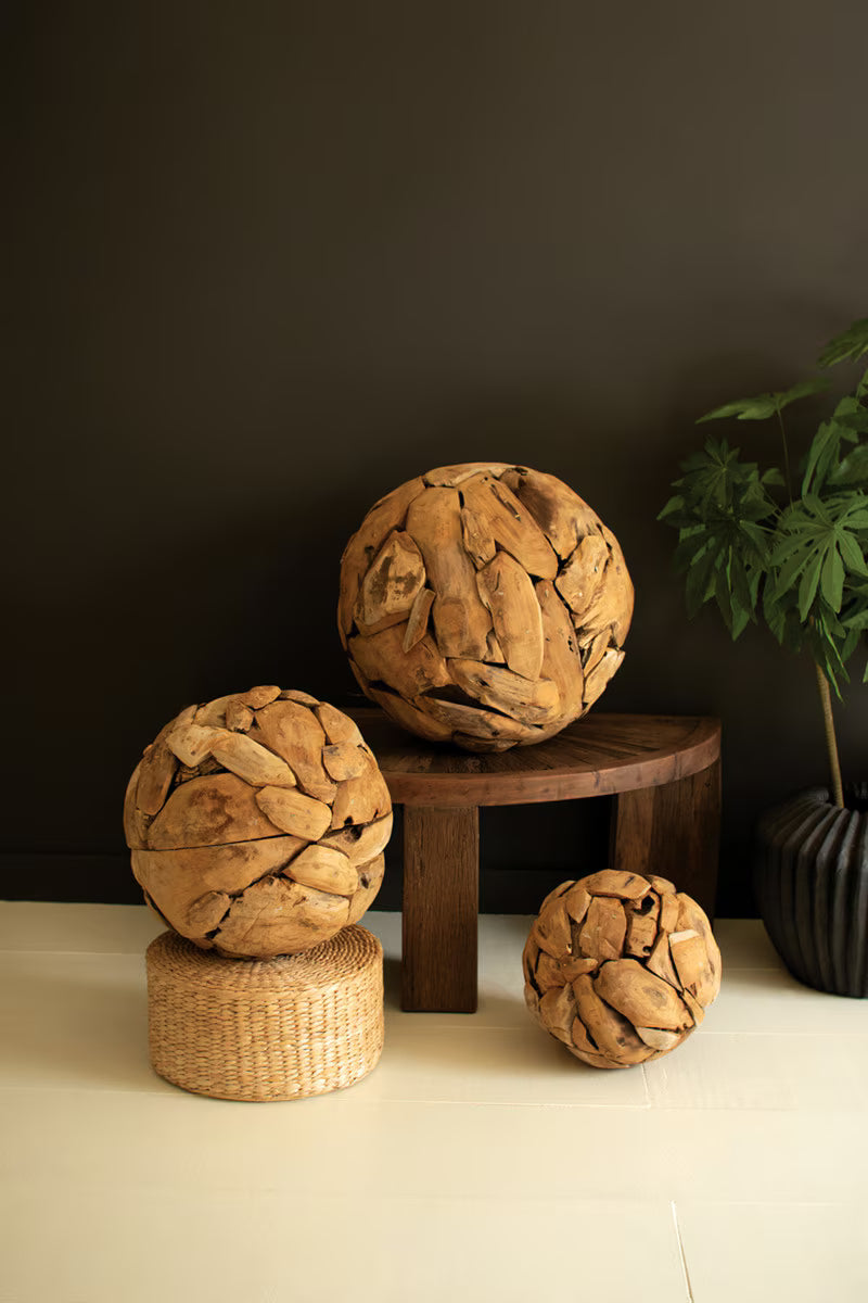 Set of 3 Recycled Teakwood Spheres