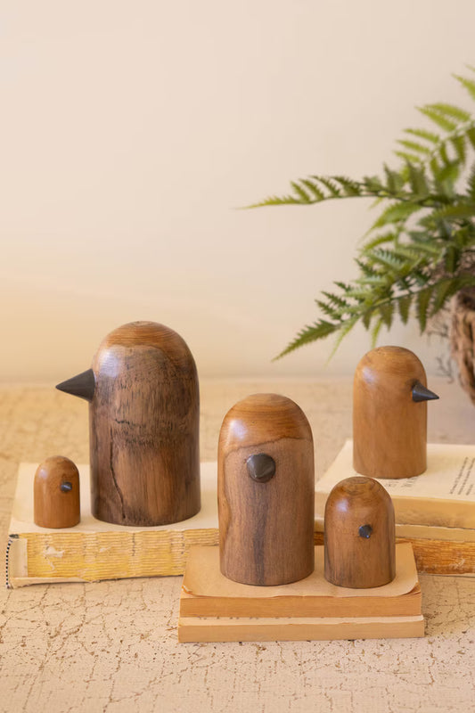 Set of 5 Teakwood Bird Sculptures