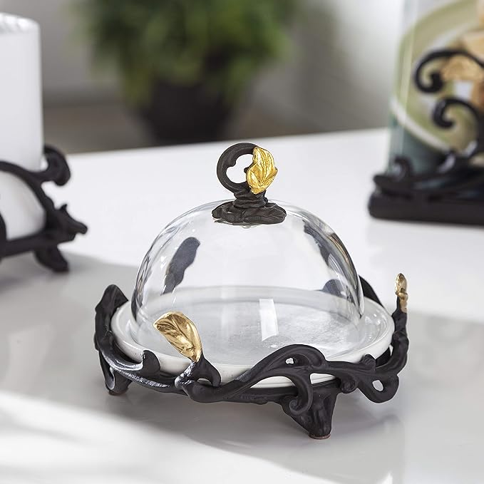 Gold Leaf Tidbit/Butter Dish with Dome