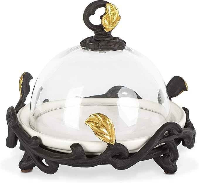 Gold Leaf Tidbit/Butter Dish with Dome