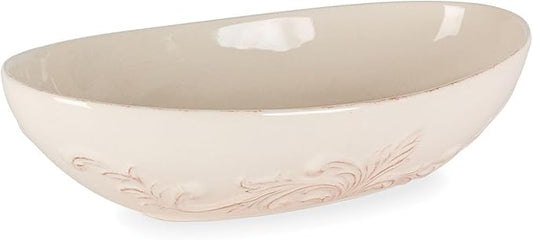 Acanthus Embossed Stoneware Oval Serving Bowl