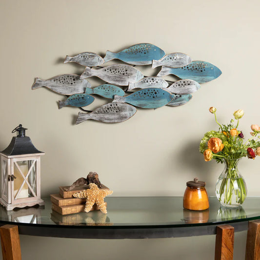 School of Fish Modern Metal Wall Art Perfect for Coastal, Nautical, Beach, or Boat Decor