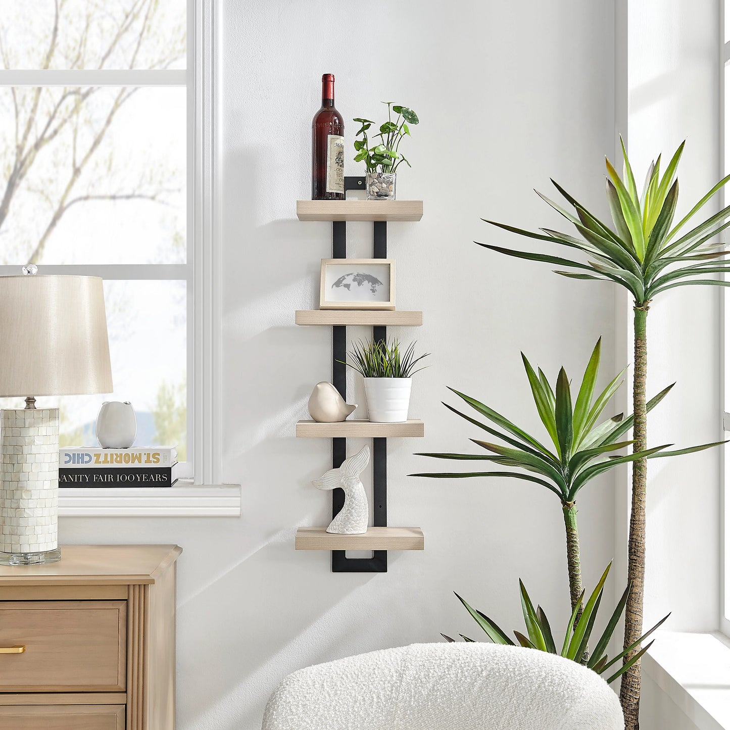 4-Tier Slim Ladder Bracket Floating Metal Frame Wall Shelves