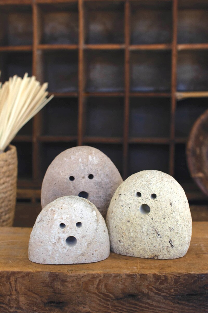 Set of 3 Tabletop River Rock Ghosts