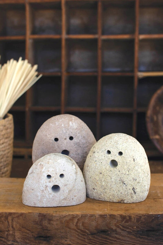 Set of 3 Tabletop River Rock Ghosts