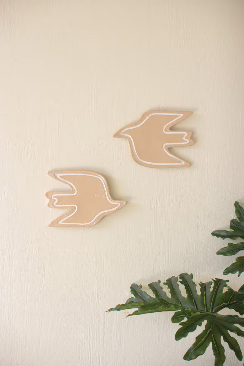 Set of 2 Clay Birds Wall Decor