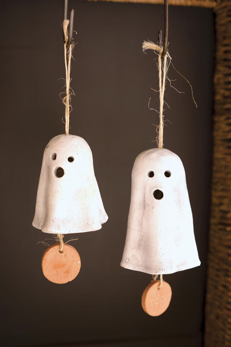 Set of 2 Clay Hanging Ghost Chimes