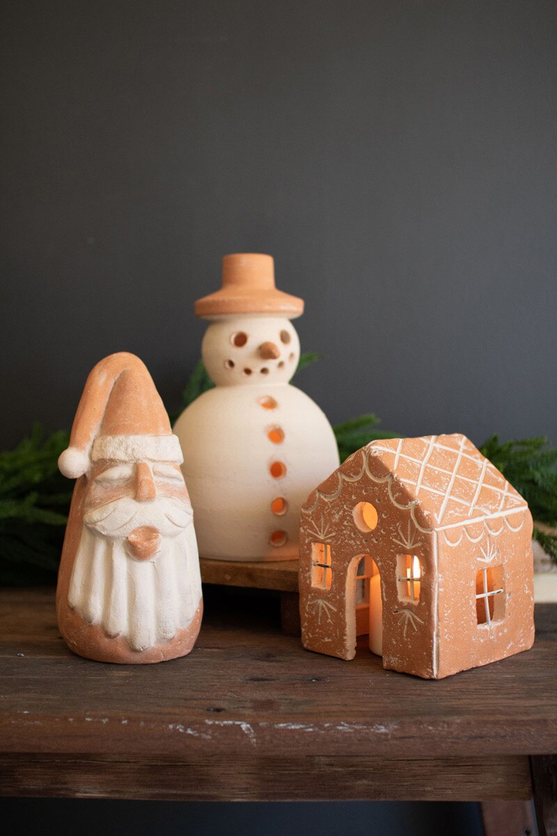 Ivory and Terracotta Snowman Luminary with Hat