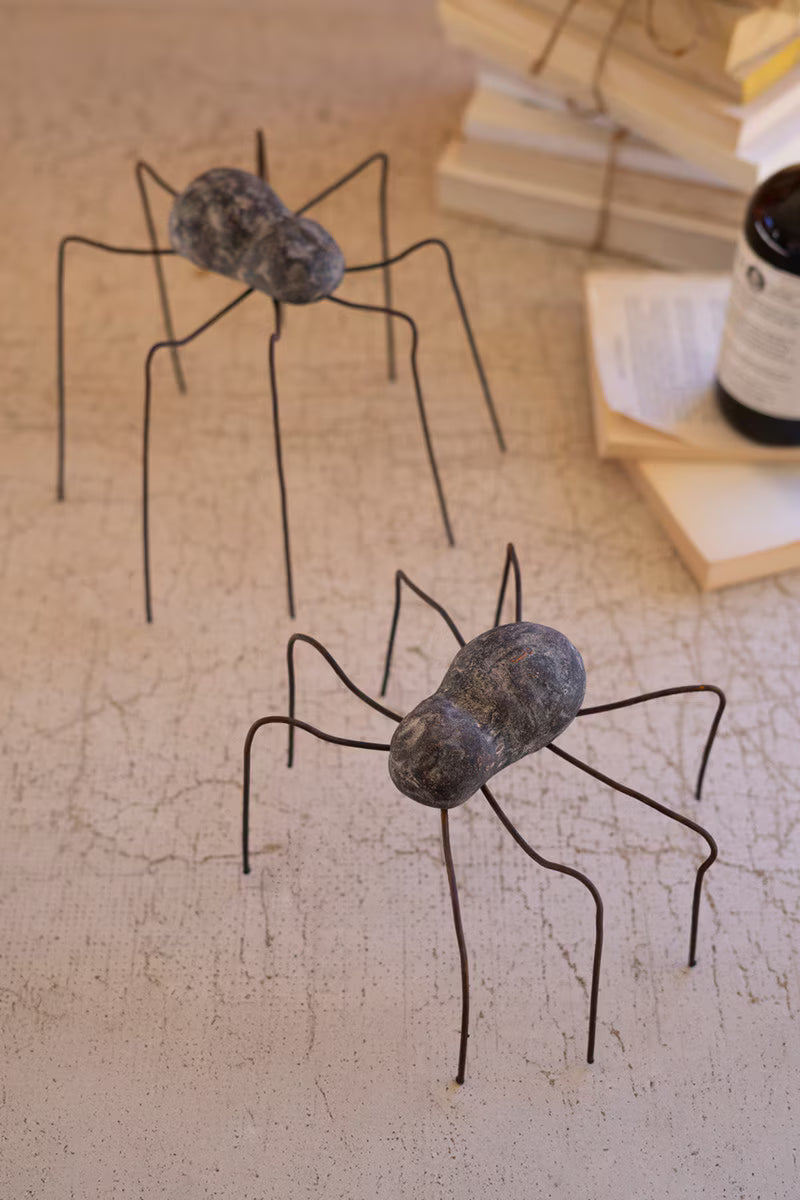 Set of 2 Clay and Wire Spiders