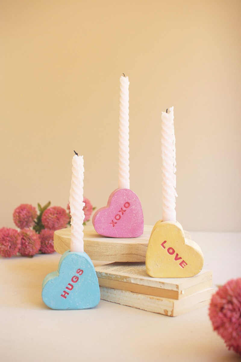 Set of 3 Clay Conversation Heart Candle Holders