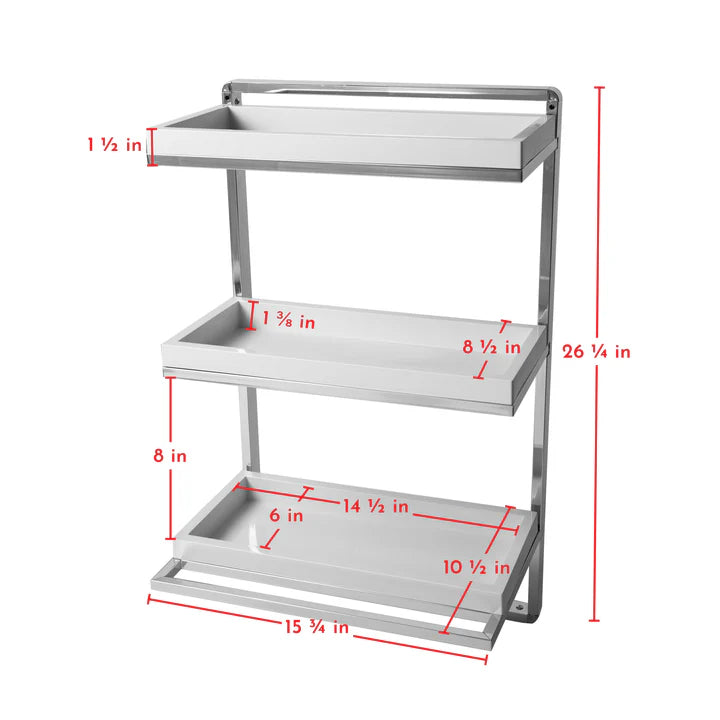 Wall Mount 3-Tier White and Chrome Bathroom Shelf with Towel Bar and Removable Trays