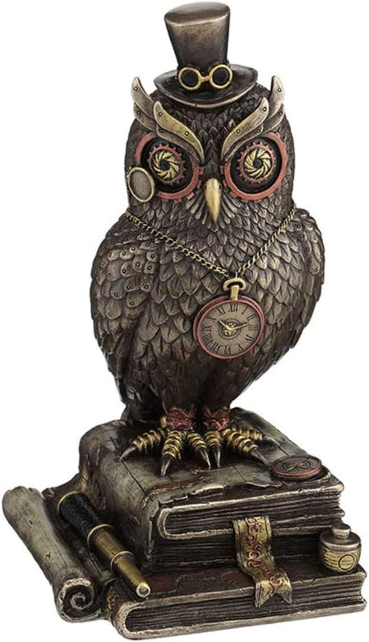 Steampunk Owl With Top Hat Standing On Top Of Books