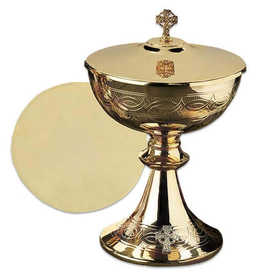Etched Celtic Cross Ciborium With Cover