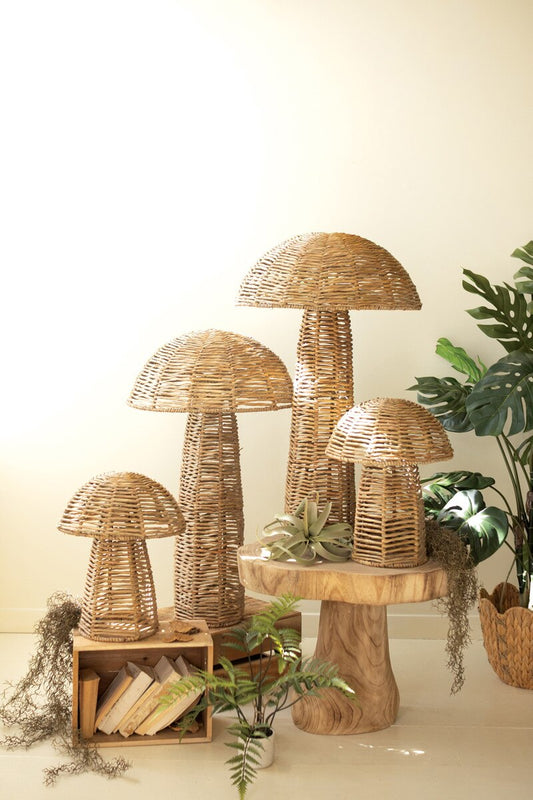 Set of 4 Woven Seagrass Mushrooms