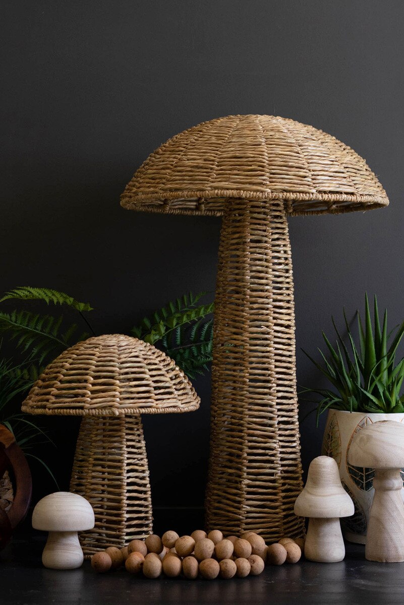 Set of 4 Woven Seagrass Mushrooms