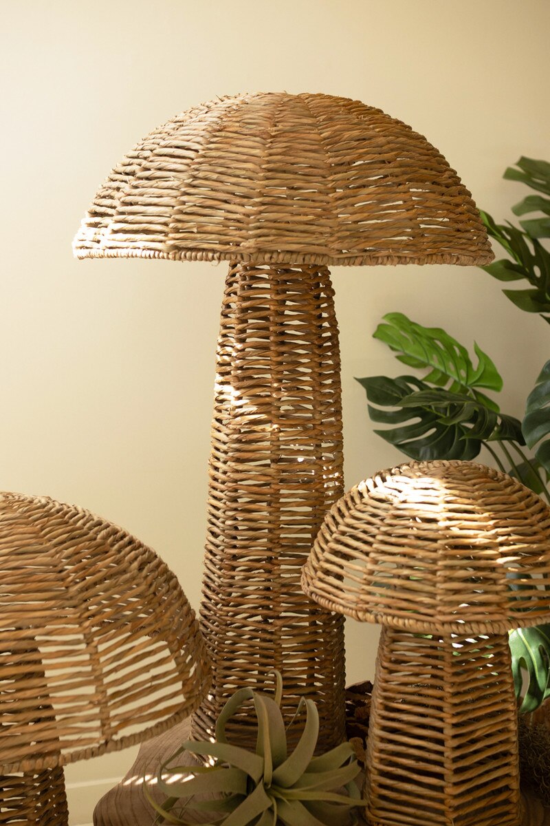 Set of 4 Woven Seagrass Mushrooms