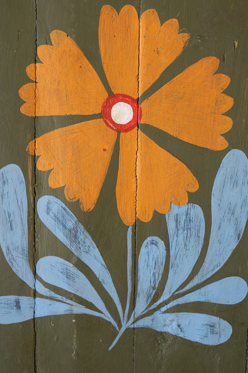 Hand-Painted Florals on Recycled Wood Set of 4
