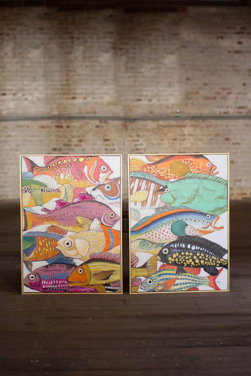Framed Colorful Fish Paintings Set of 2