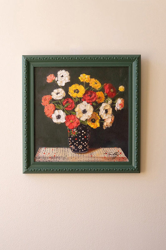 Green Framed Still-Life Painting