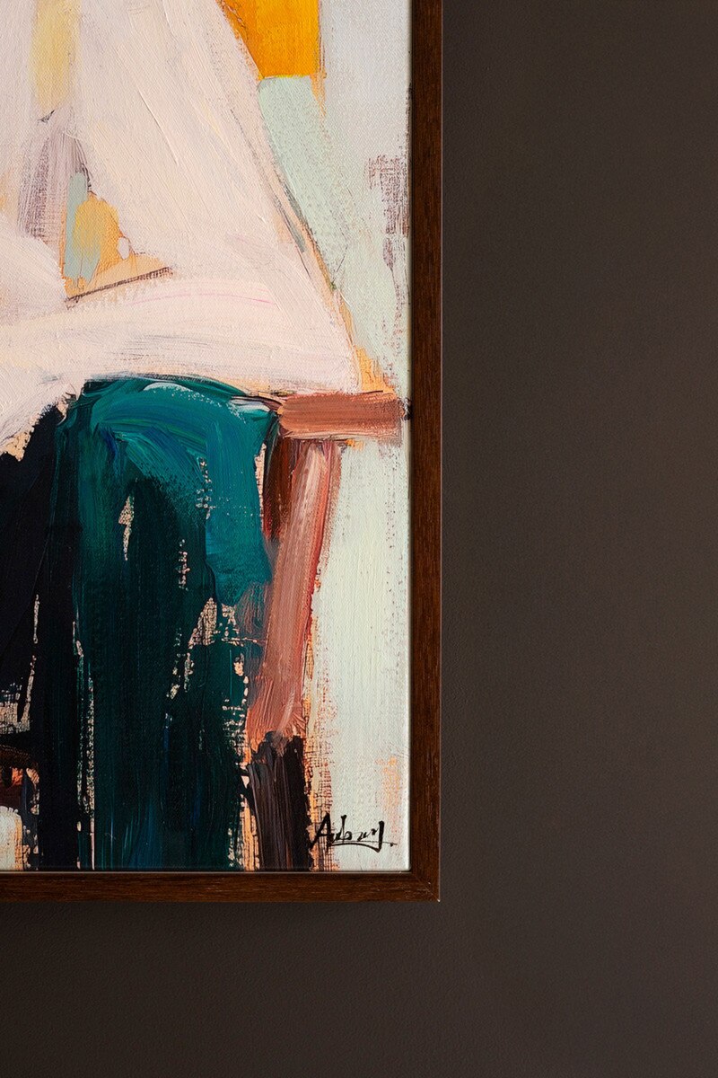 Framed Sitting Cowboy Painting
