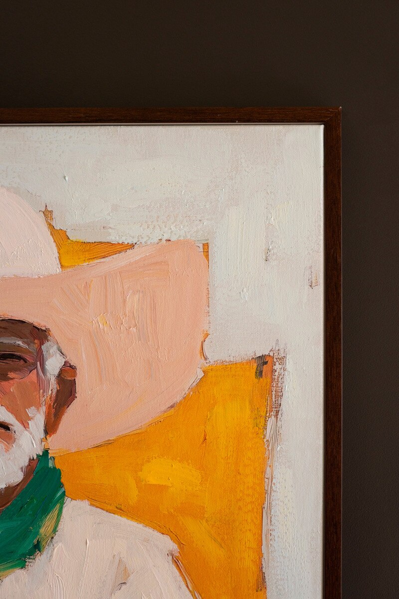Framed Sitting Cowboy Painting