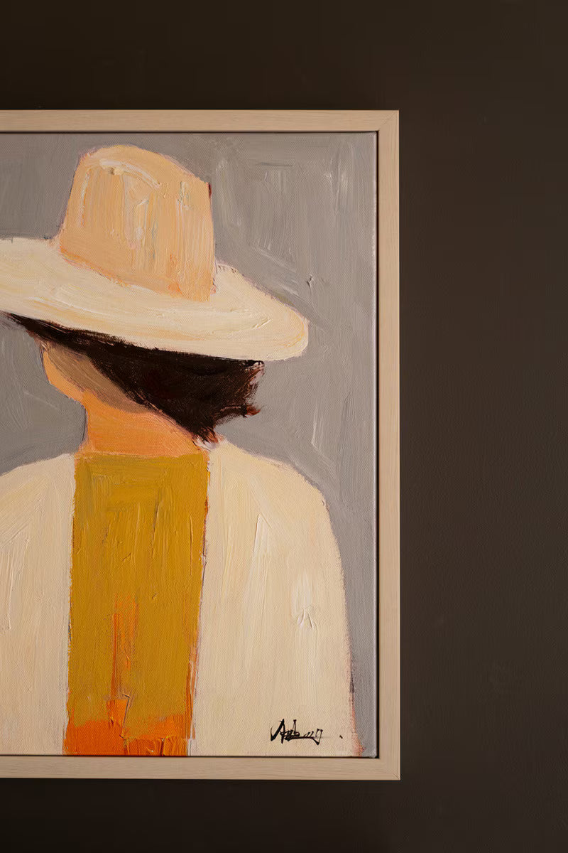 Set of 2 Framed Men and Women in Hats Paintings