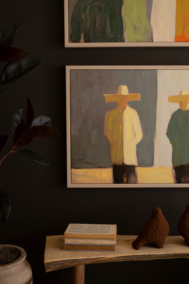 Set of 2 Framed Men and Women in Hats Paintings