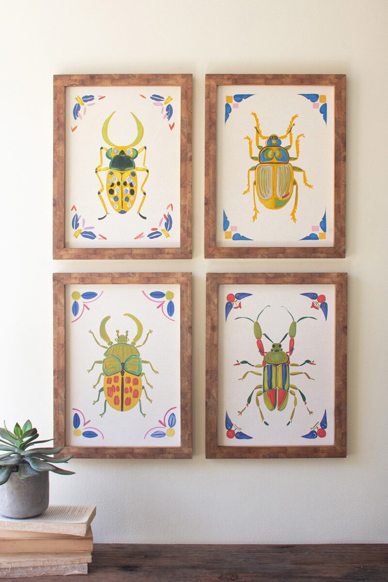 Set of 4 Framed Beetles Paintings