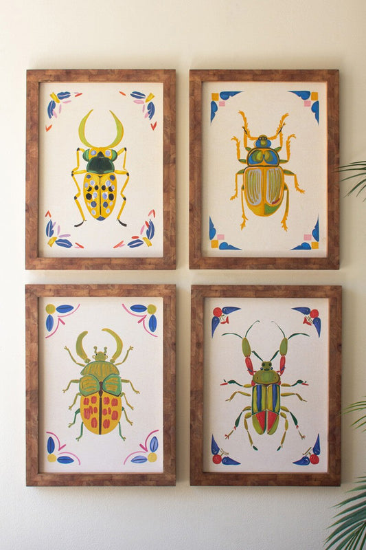 Set of 4 Framed Beetles Paintings